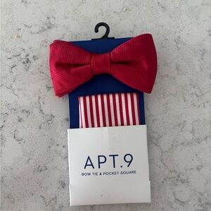 Apt. 9 Vibrant Red Bow Tie and Striped Pocket Square